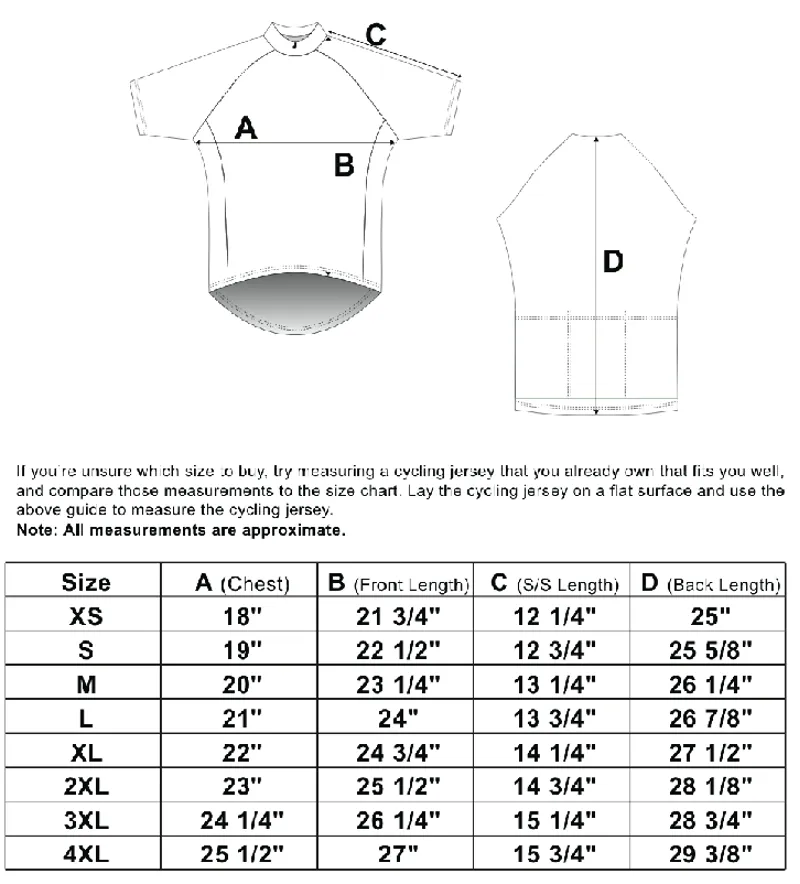 700 Short Sleeve Jersey Size Guide