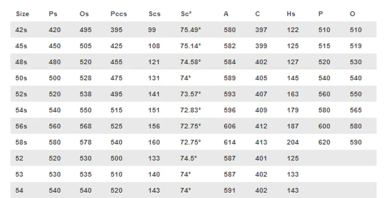 Colnago C59 Size Chart