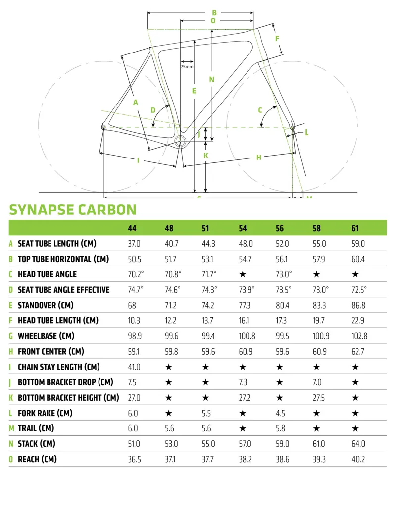 2018 Cannondale Synapse Geometry