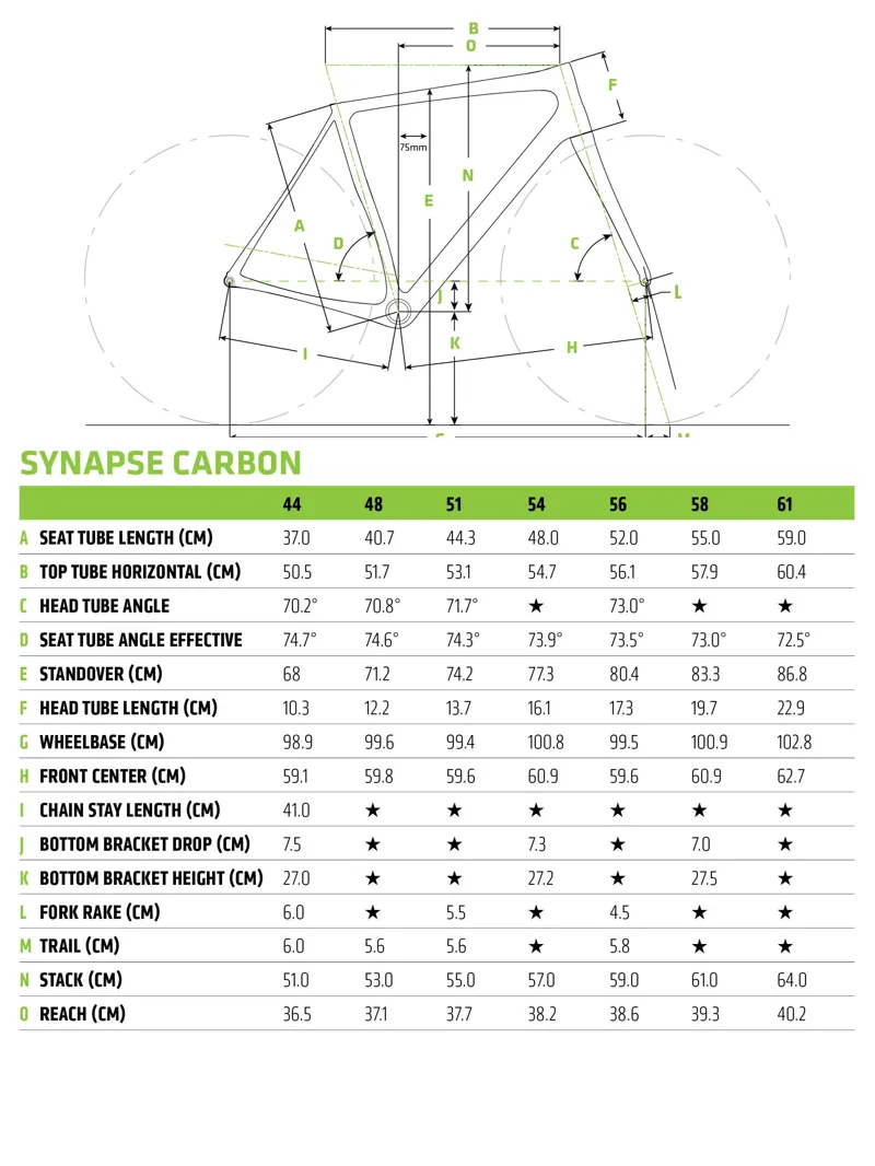 2018 Cannondale Synapse Womens Geometry