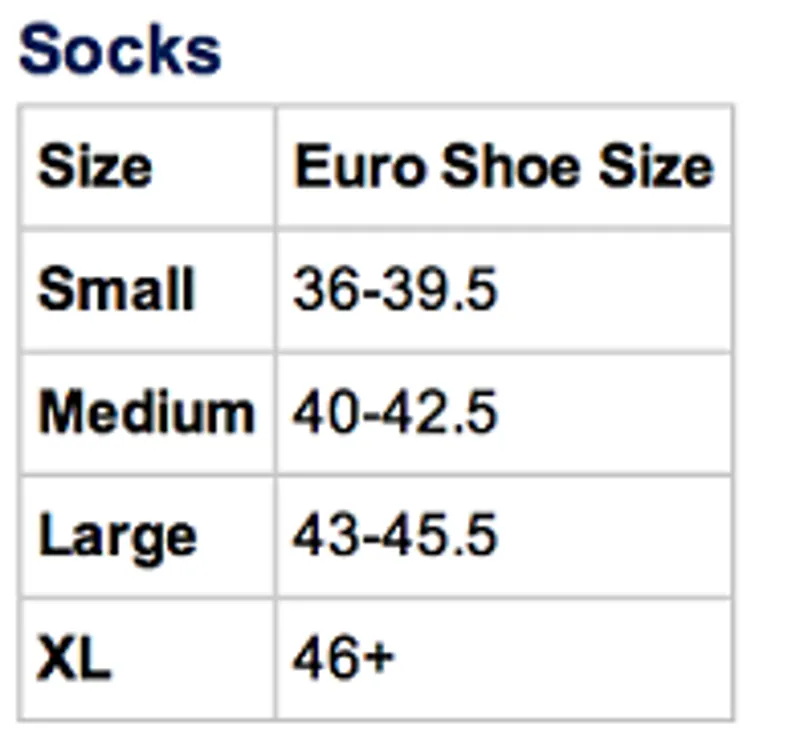 700 Sock Size Guide