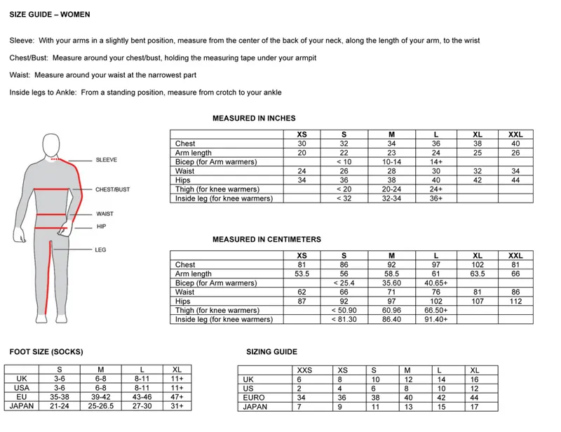 Le Col Size Guide Womens