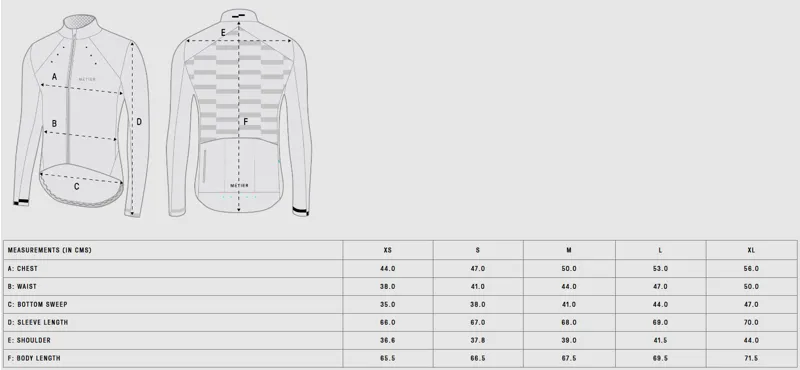 Metier Mens Beacon Jacket Size Guide