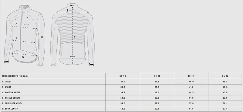 Metier Womens Beacon Jacket Size Guide