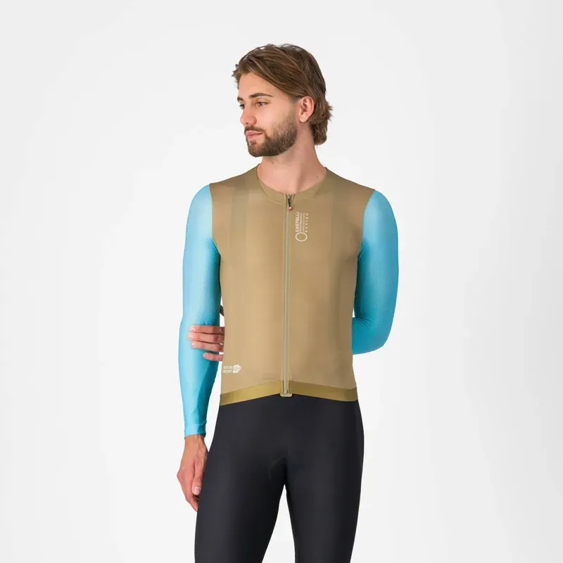 Castelli Corretto Long Sleeve Jersey in Elmwood / Neon Blue / White