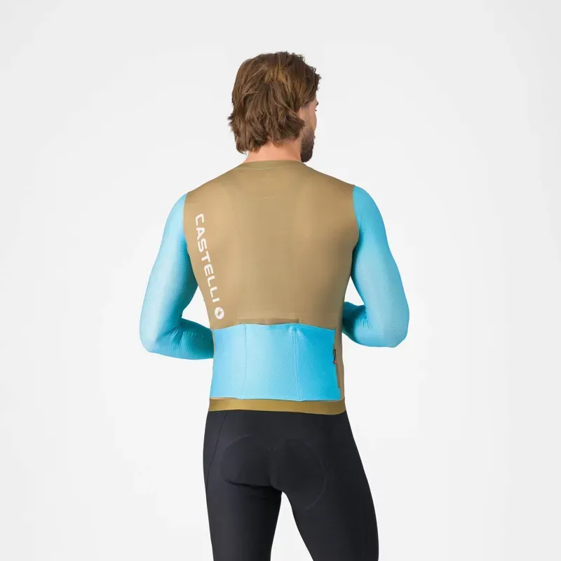 Castelli Corretto Long Sleeve Jersey in Elmwood / Neon Blue / White-1