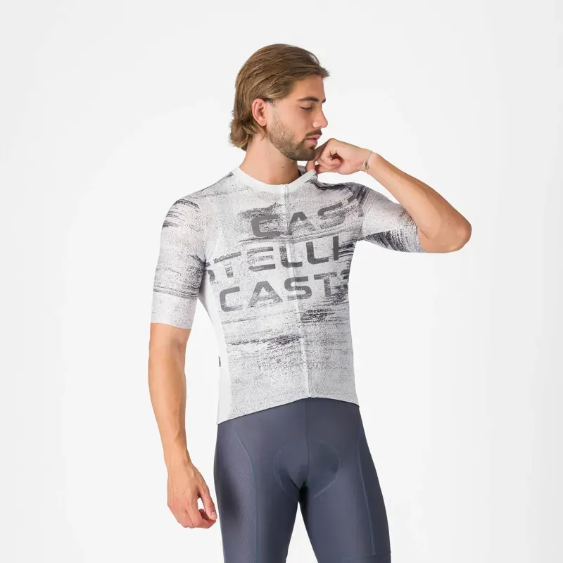 Castelli Stratus Logo Jersey in White / Smoky Grey-1