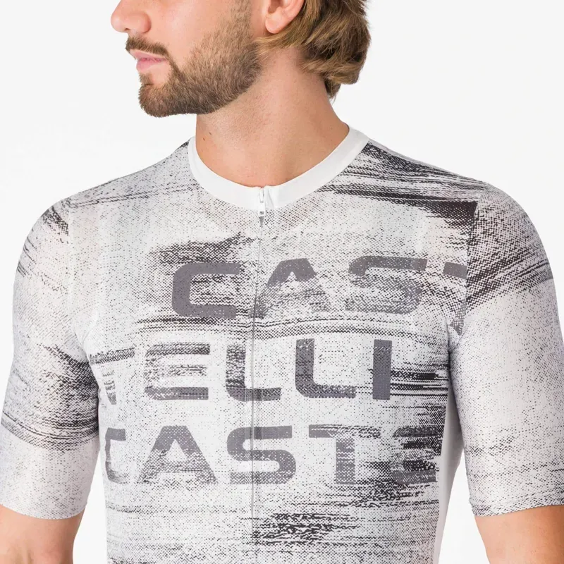 Castelli Stratus Logo Jersey in White / Smoky Grey-3