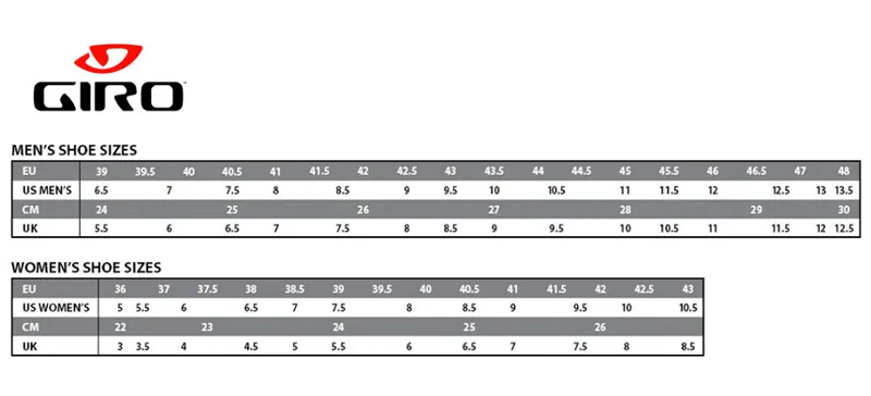 Giro Shoe Size Guide