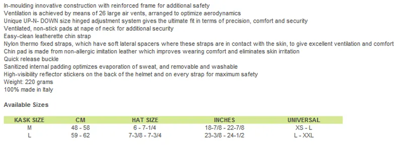 Kask Mojito Helmet Sizing Chart