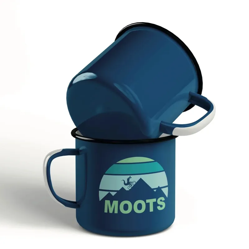Moots Emalco Enamel Mug in Blue with Mr Moots