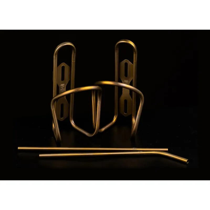 Silca Anodised Ti Straw and Sicuro Ti Bottle Cage Set Matt Bourbon