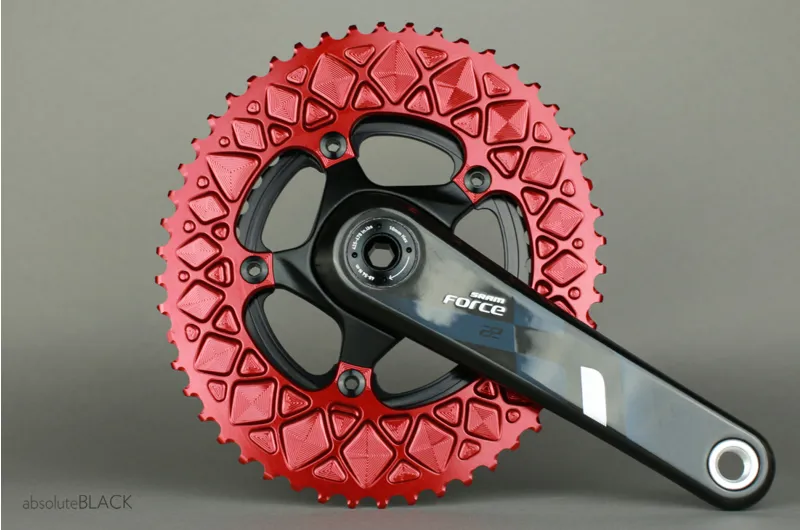Absolute Black ROAD Oval SRAM Chainrings 110x5 HIDDEN BOLT in RED-1