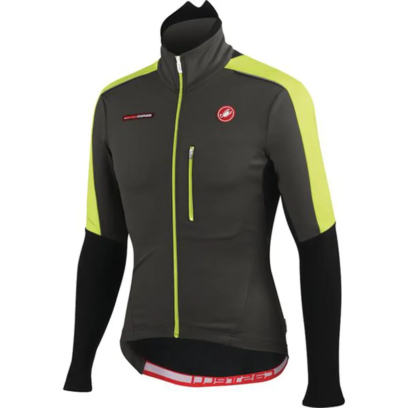 Castelli Transparente Due Wind Jersey FZ (Black / Fluro Yellow)-5