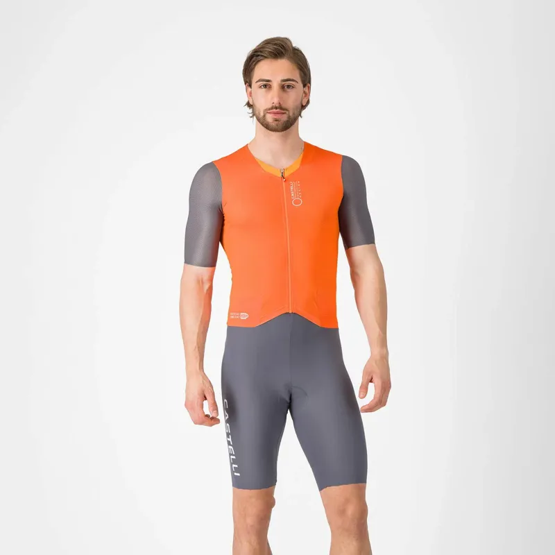 Castelli Saturday Morning Skin Suit in Vivid Orange / Smoky Grey-2