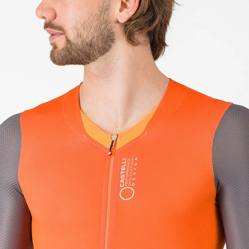 Castelli Saturday Morning Skin Suit in Vivid Orange / Smoky Grey-3