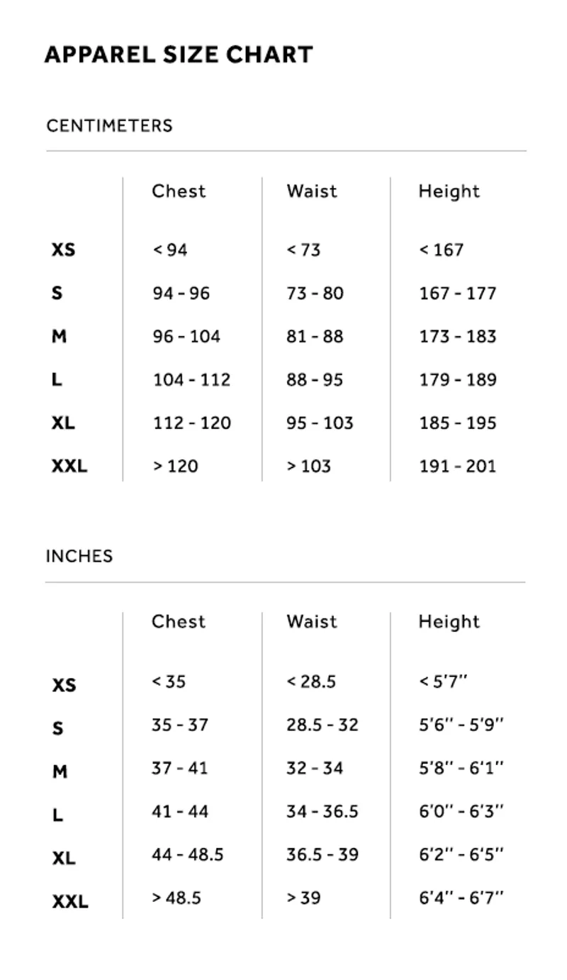 Fizik Clothing Size Guide