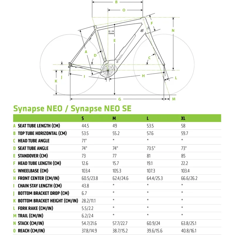 Cannondale Synapse Frame Size Chart