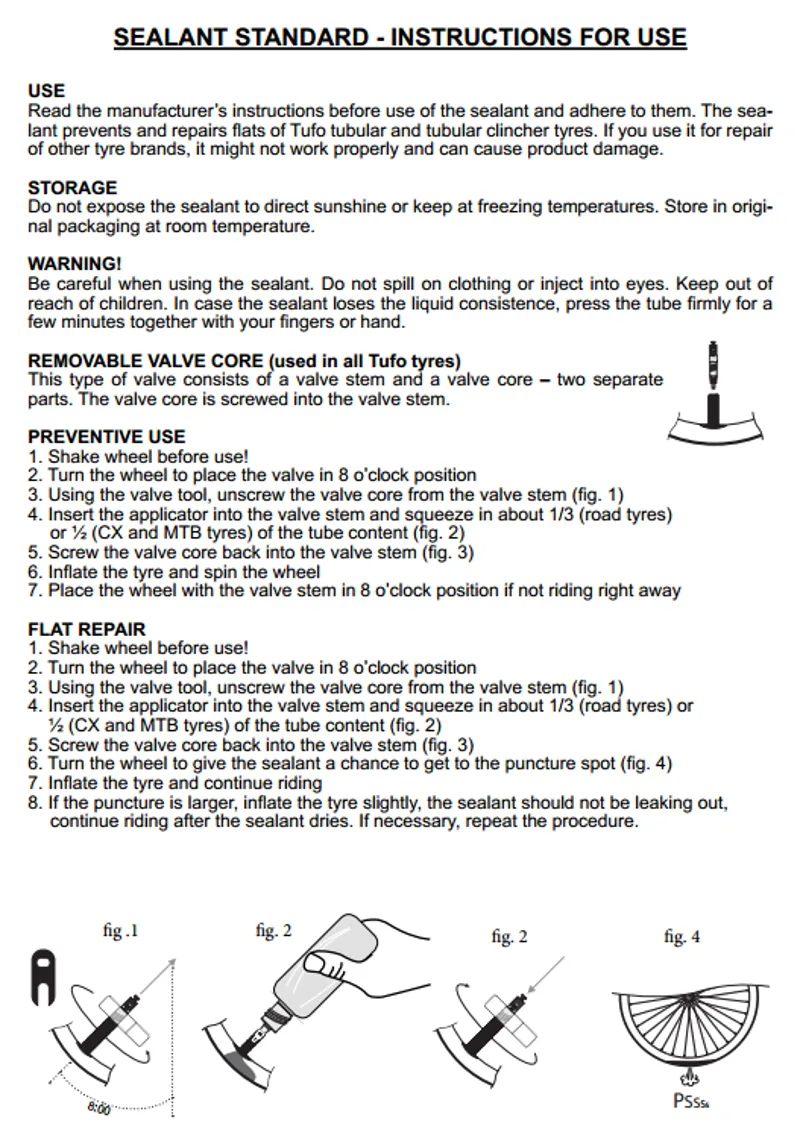 Tufo Tyre Sealant Instructions - Std