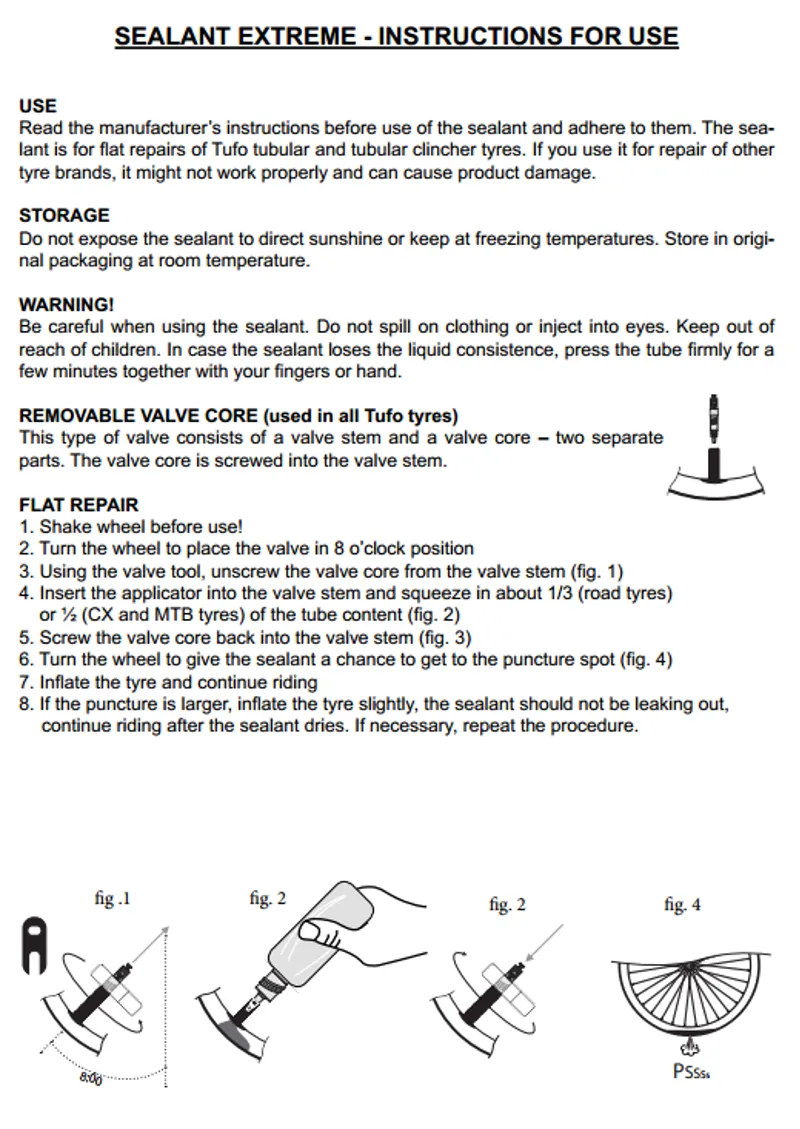 Tufo Tyre Sealant Instructions - Std