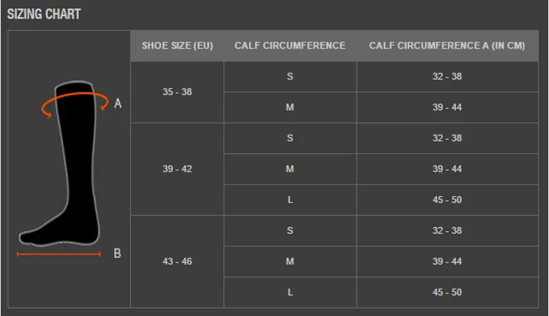 X-Bionic Effektor Precuperation Sock Size Guide